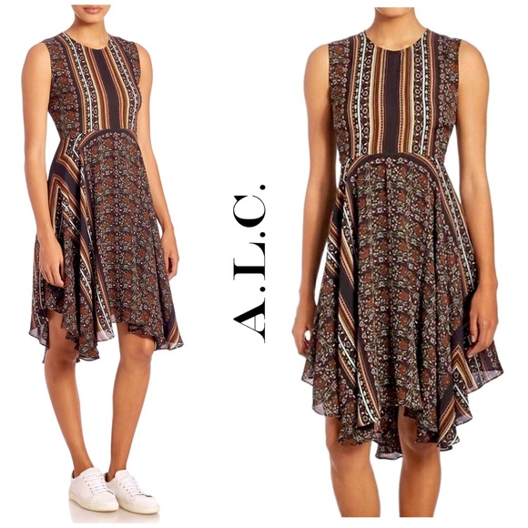 NEW A.L.C. Silk-Crepe Scarf Print Sleeveless Dress Size 2 - Picture 4 of 11